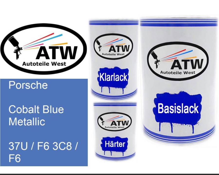 Porsche, Cobalt Blue Metallic, 37U / F6 3C8 / F6: 500ml Lackdose + 500ml Klarlack + 250ml Härter - Set, von ATW Autoteile West.